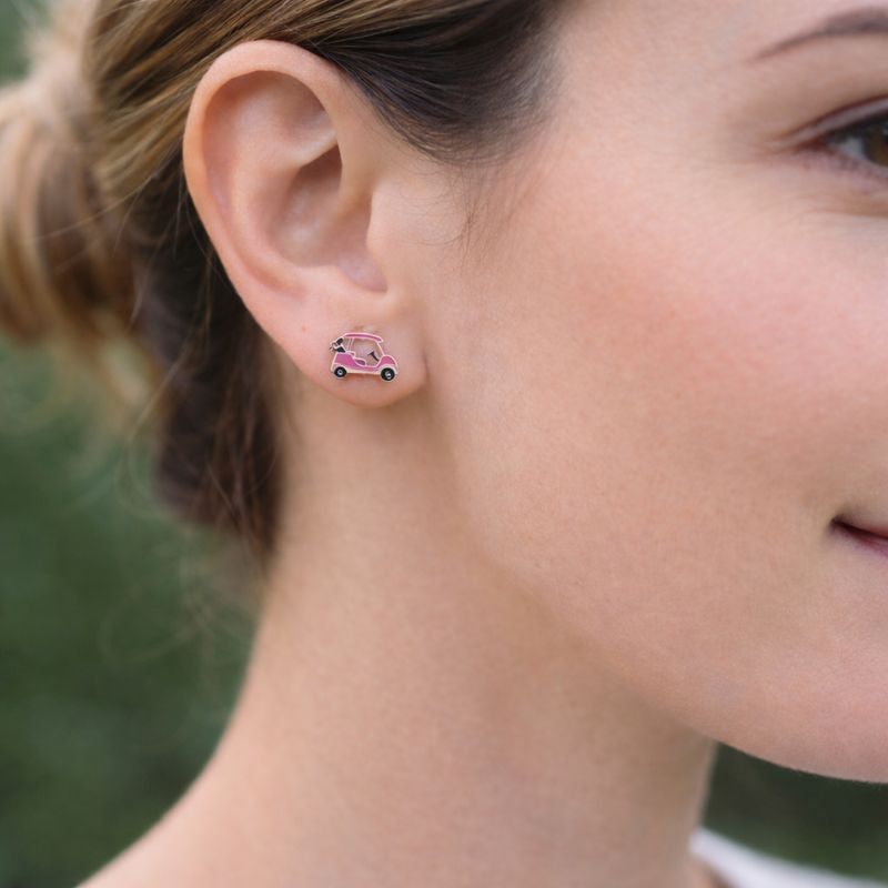 Pink Golf Cart Signature Enamel Stud Earrings