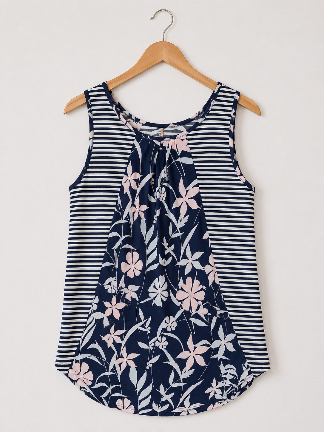 Navy Pleated Back Tank Top