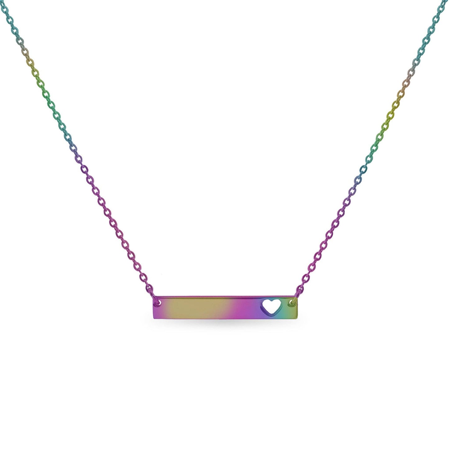 Blank Cutout Heart Bar Necklace: Stainless
