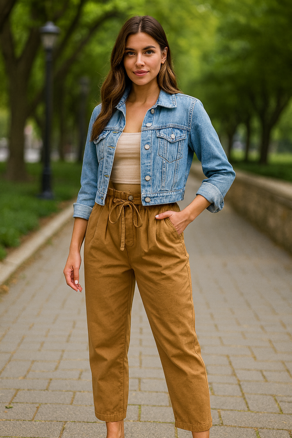 Camel Canvas Paperbag Waist Pants