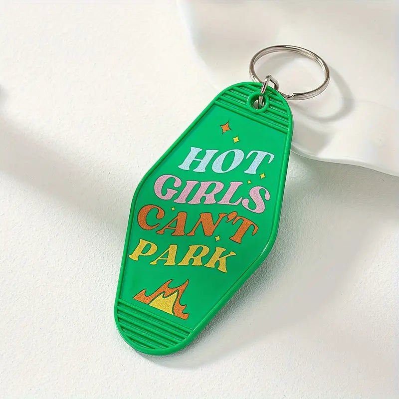 Hot Girls Can't Park Vintage Motel Keychain