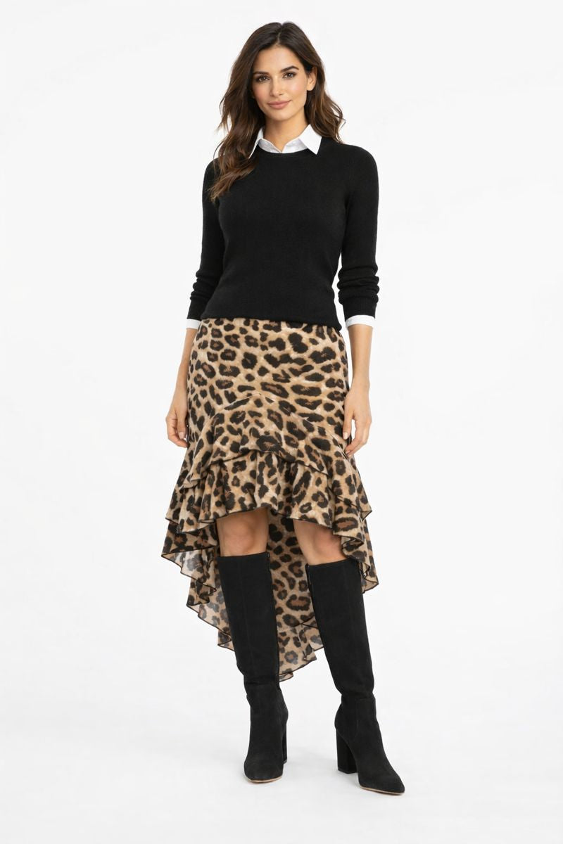 Leopard Ruffle Tailed Skirt
