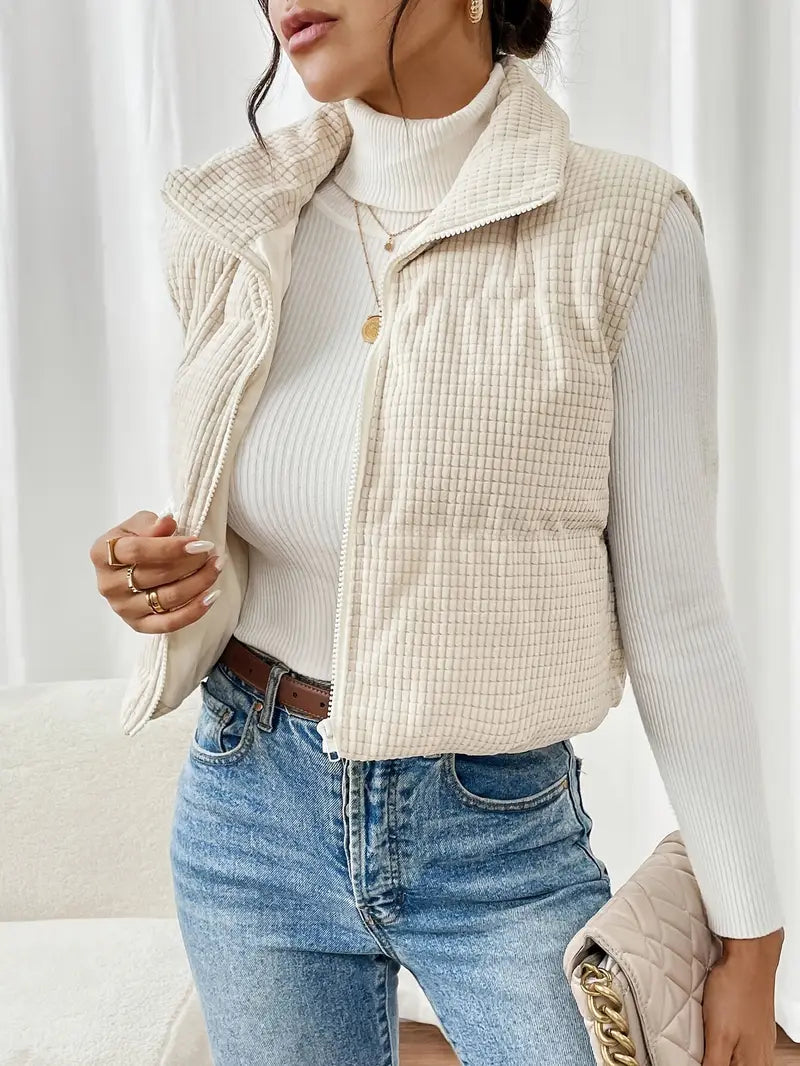 Cream Cropped Puffer Vest