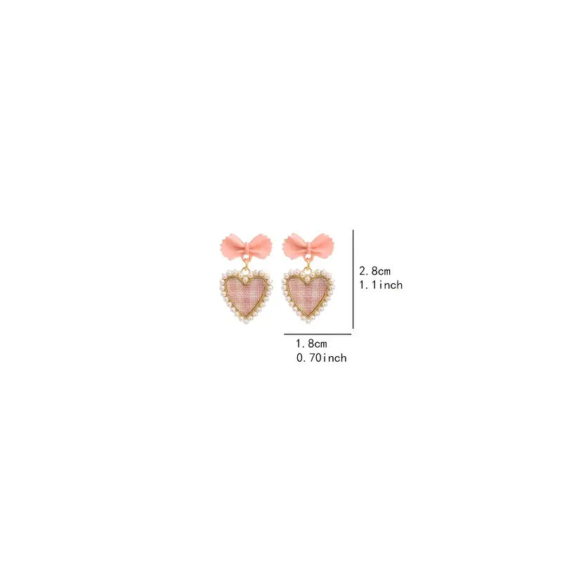 Pink Gingham Heart Drop Earrings