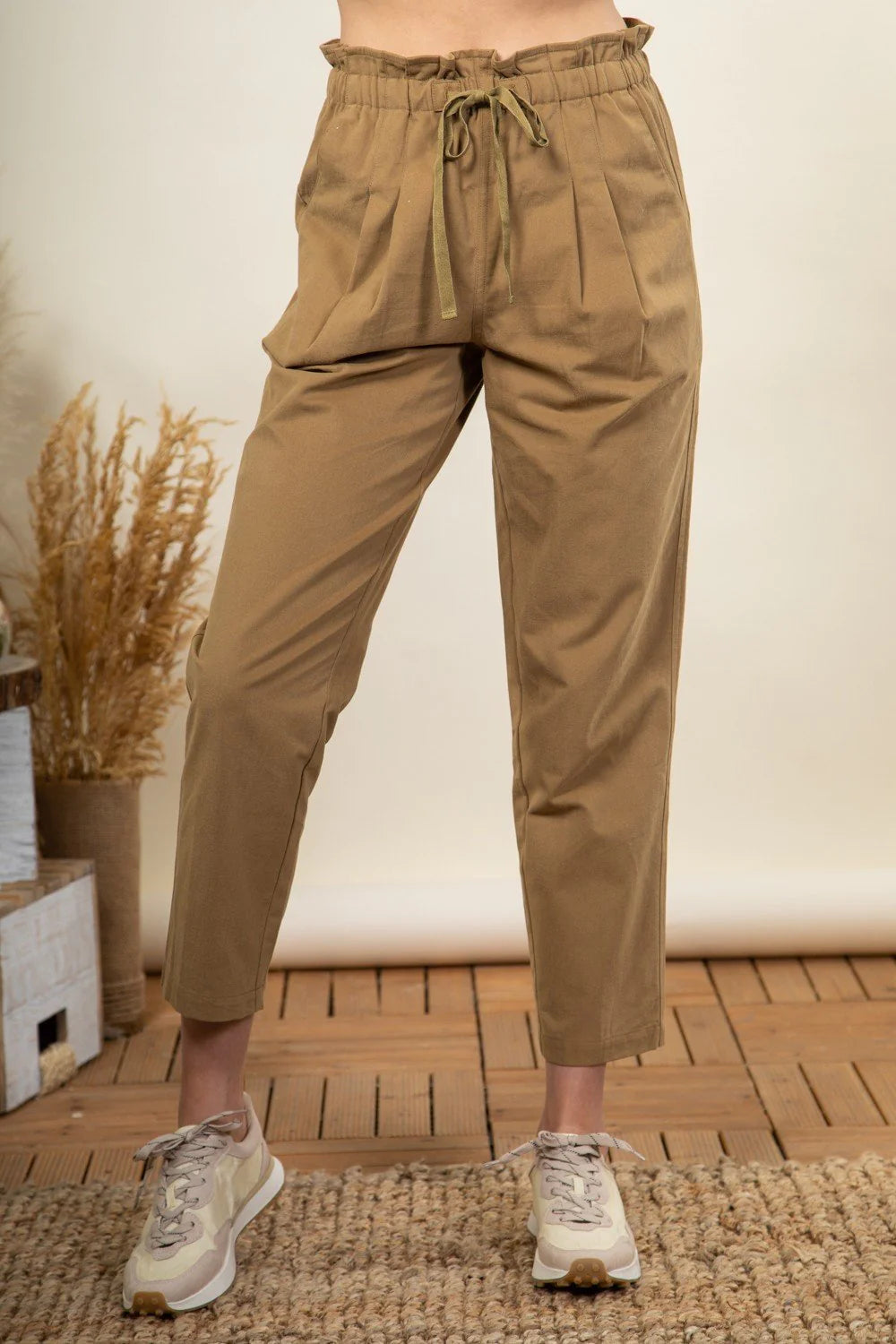 Camel Canvas Paperbag Waist Pants