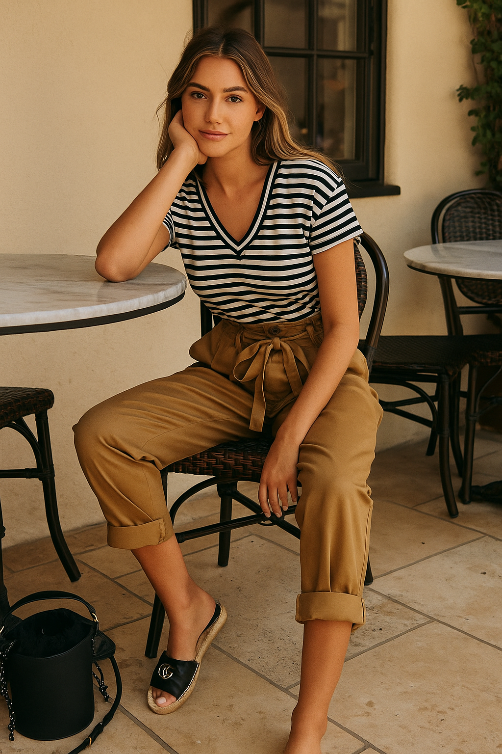 Camel Canvas Paperbag Waist Pants