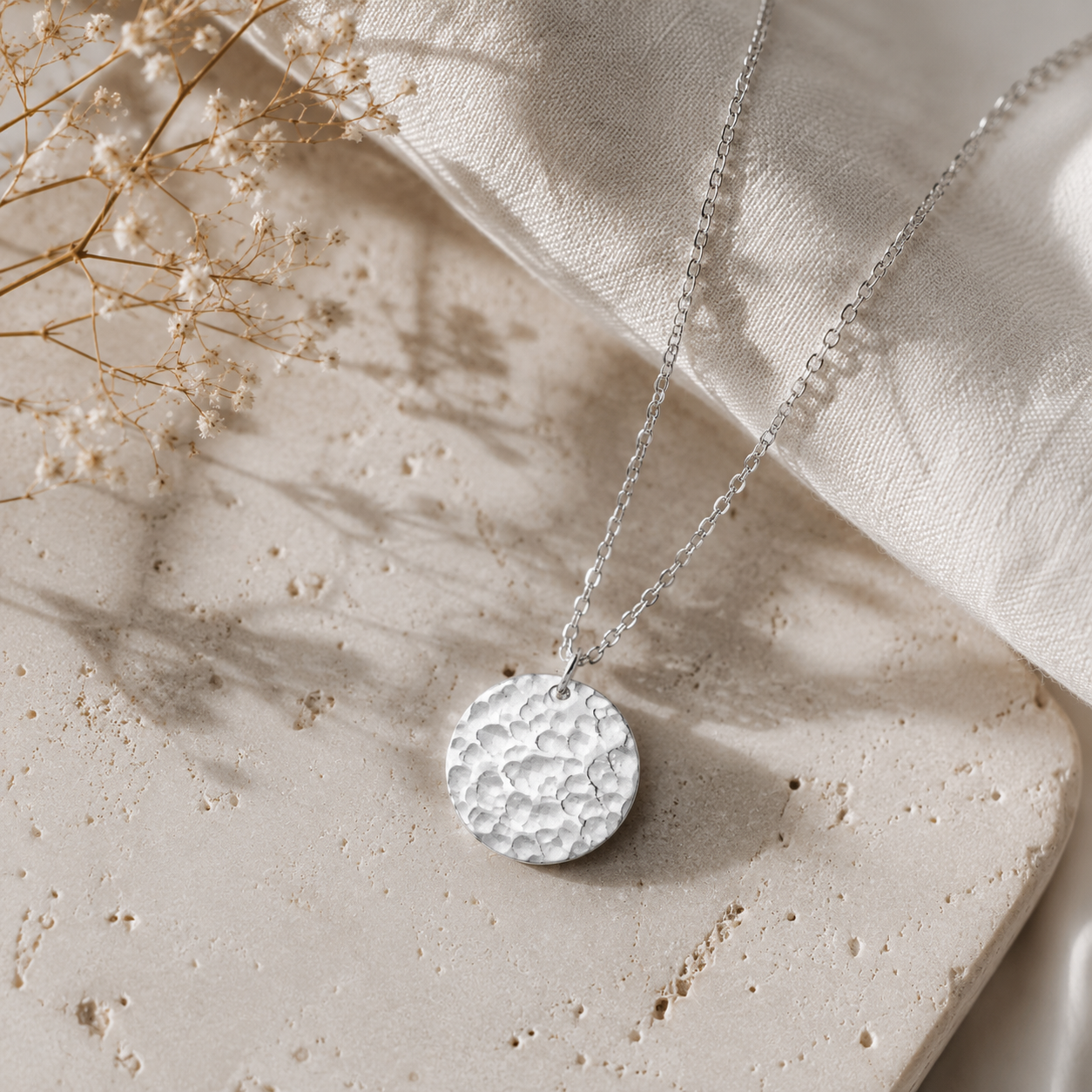 Simple Circular Hammered Pendant Necklace