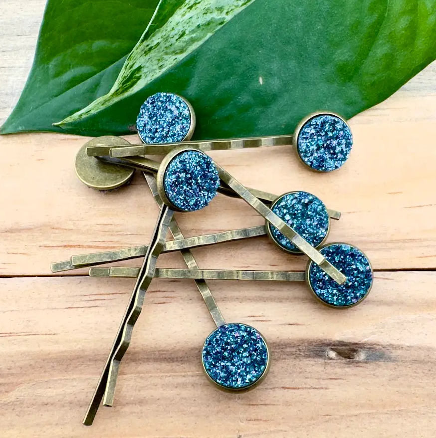 Teal Glitter Druzy Bobby Pins (Luxe Luster Collection)