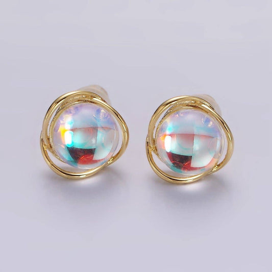 Iridescent CZ Open Round Stud Earrings