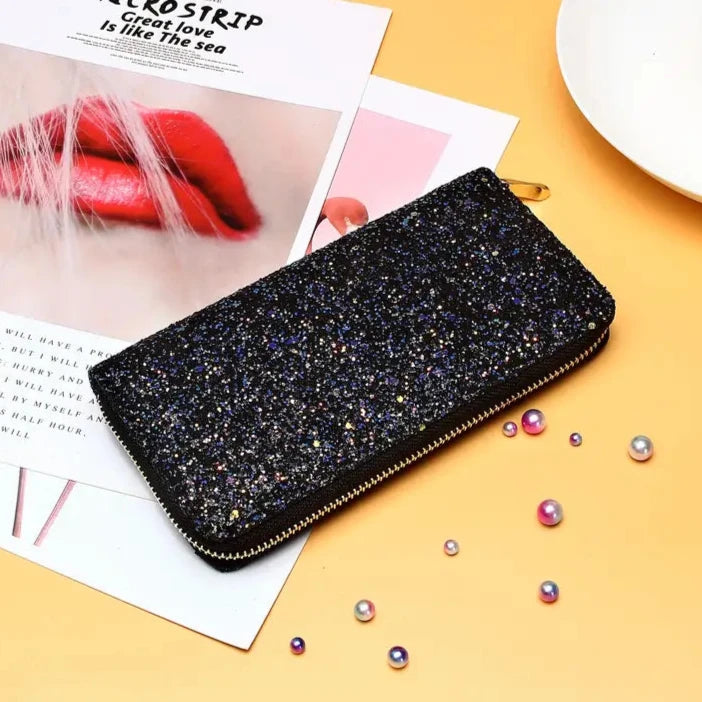 Black Glitter Zipper Wallet