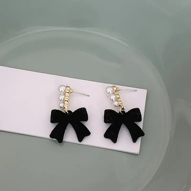 Marley Bow & Faux Pearl Dangle Earrings