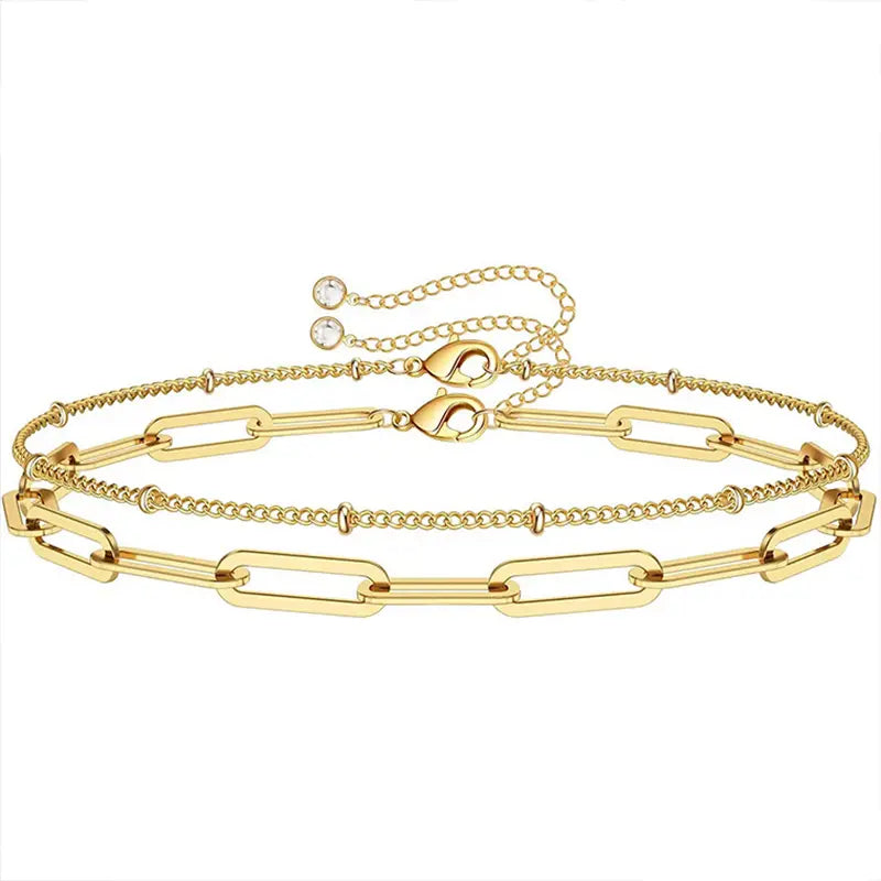 Exquisite Golden Double Layer Paperclip Chain Bracelet