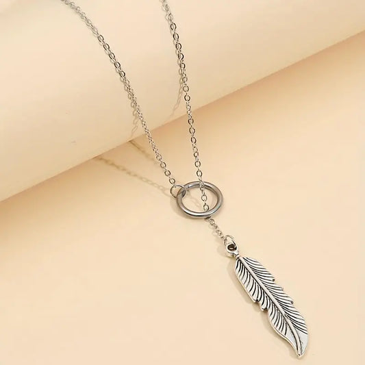 Boho Vintage Feather Pendant Necklace