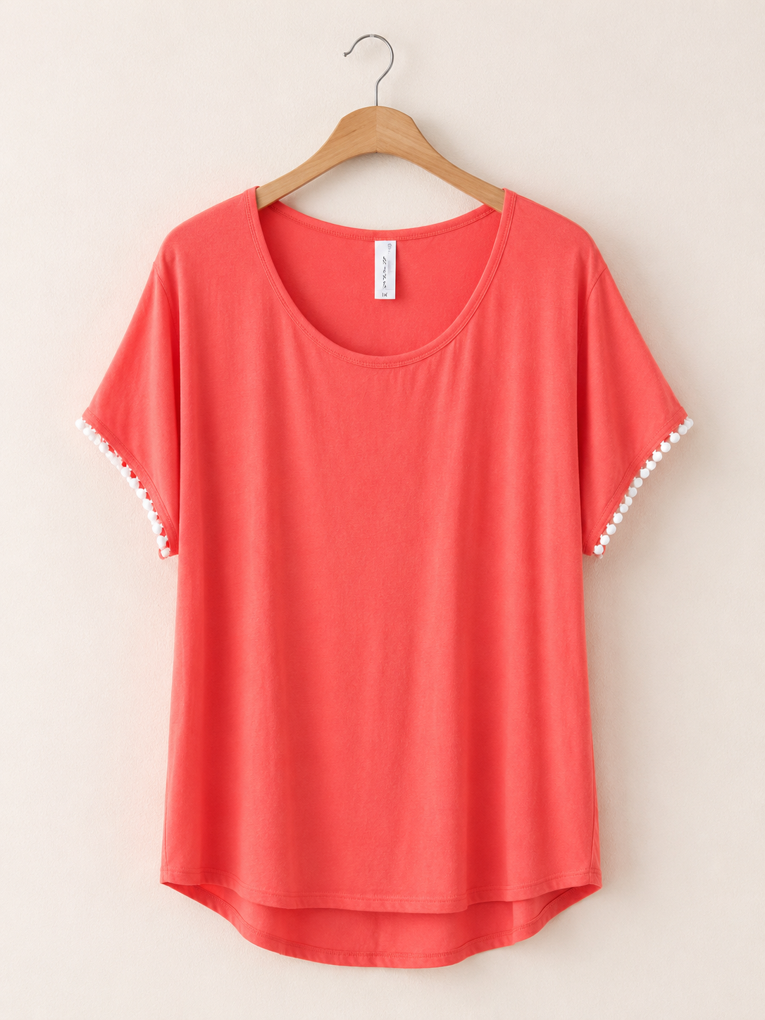 Curvy Coral Pom Pom Detail Tee