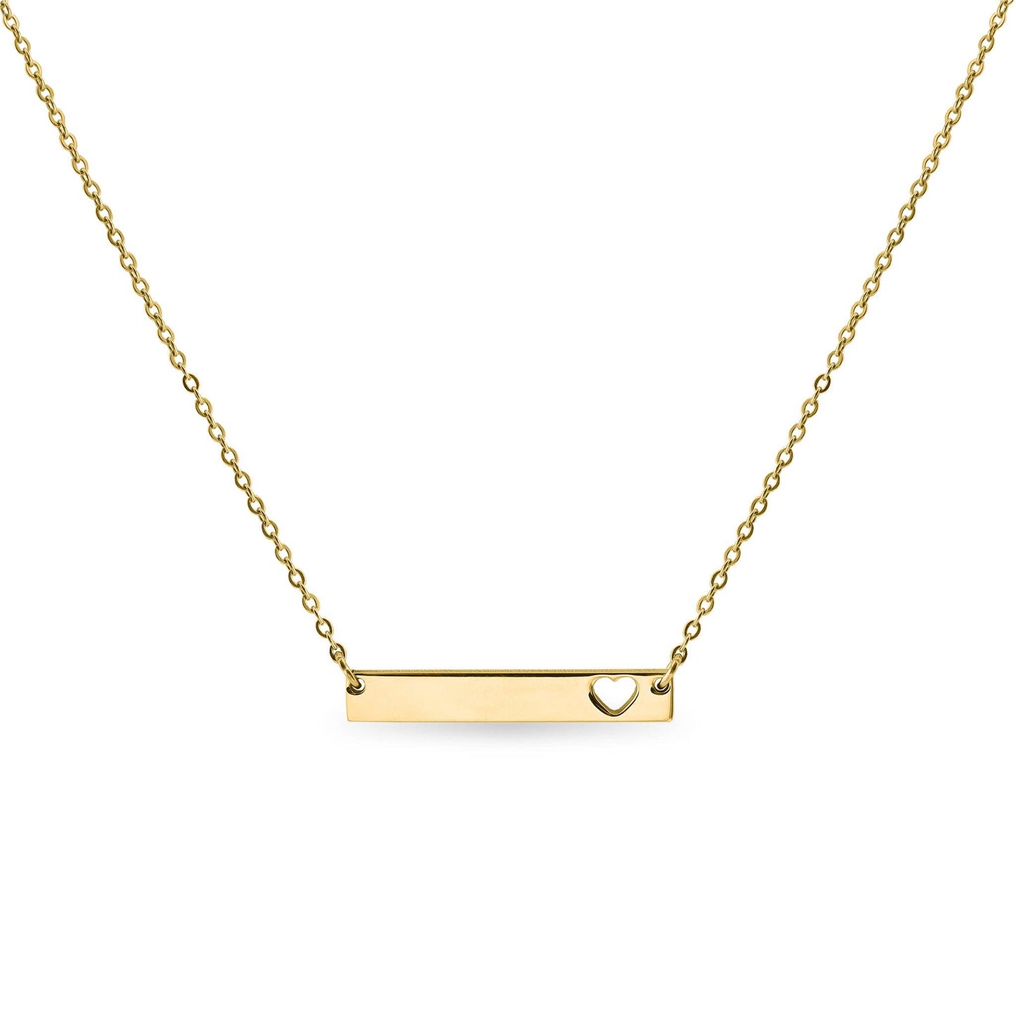 Blank Cutout Heart Bar Necklace: Gold