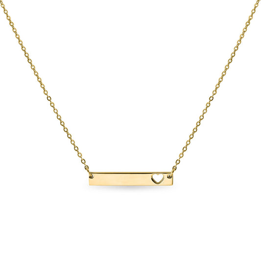 Blank Cutout Heart Bar Necklace: Gold