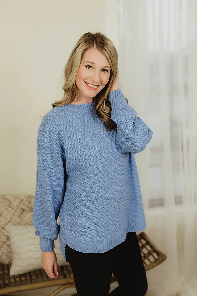 HI-LOW LONG SLEEVE ROUND NECK SWEATER