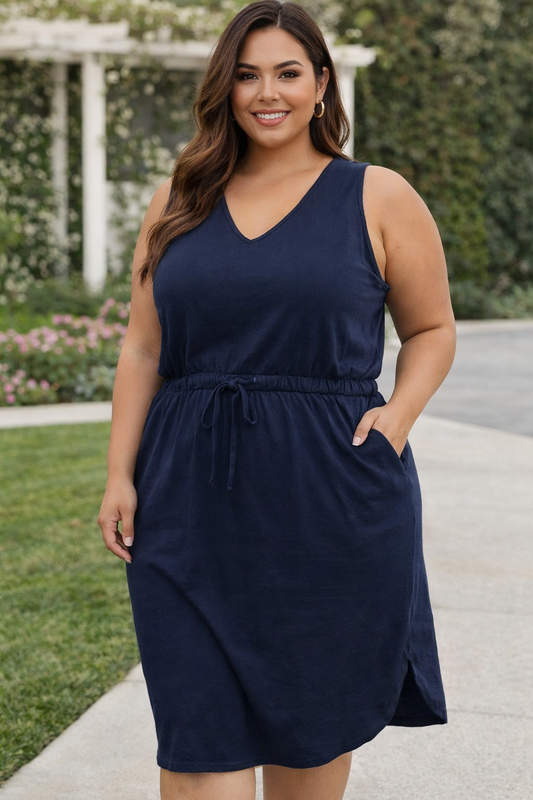 Curvy Cotton Drawstring Waist Dress