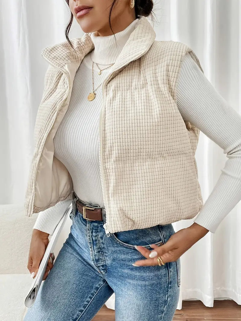 Cream Cropped Puffer Vest