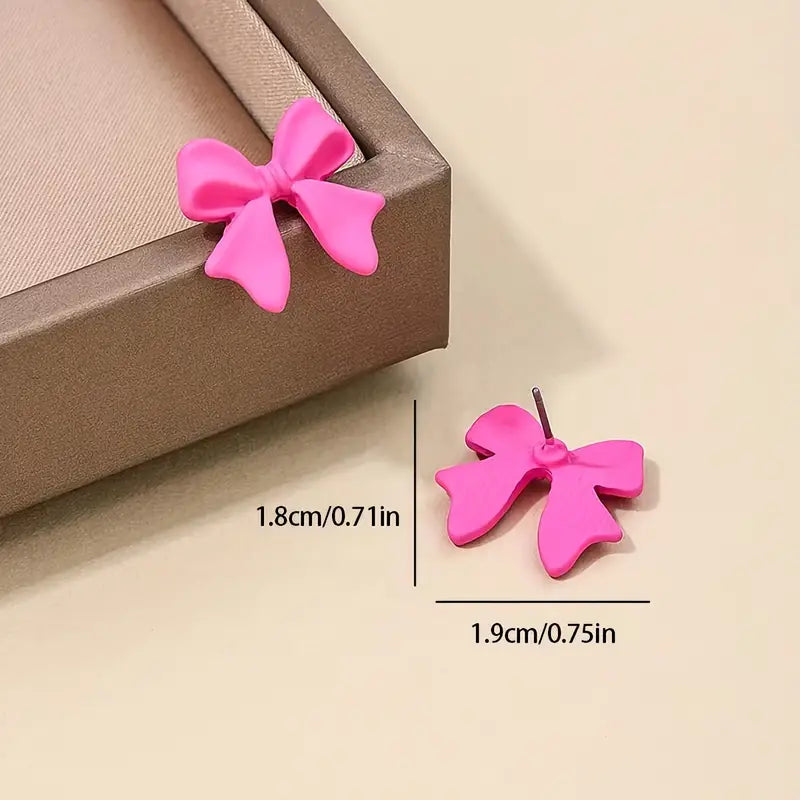 Graceful Pink Bow Stud Earrings