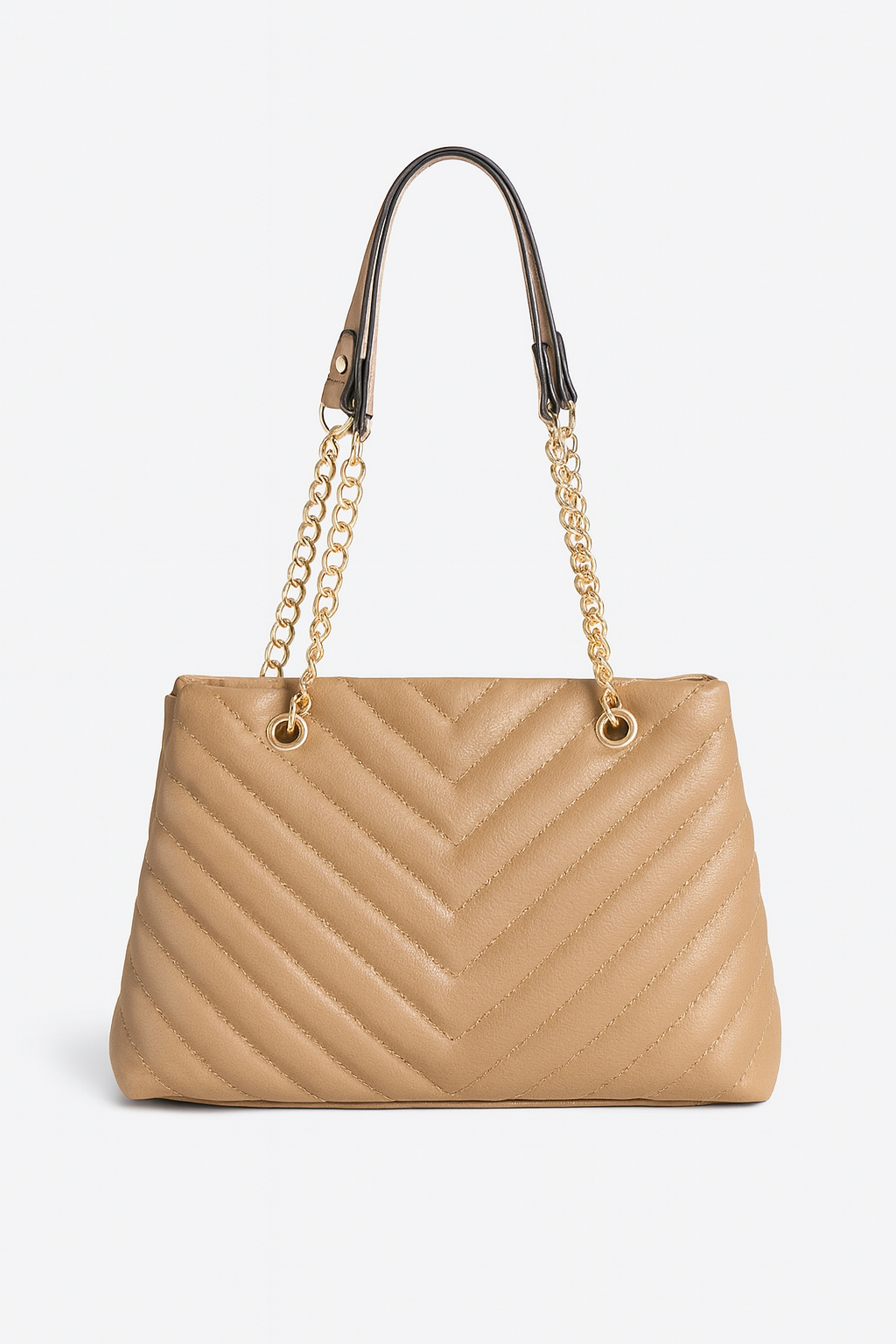 Quilted Tote with Wallet in Tan