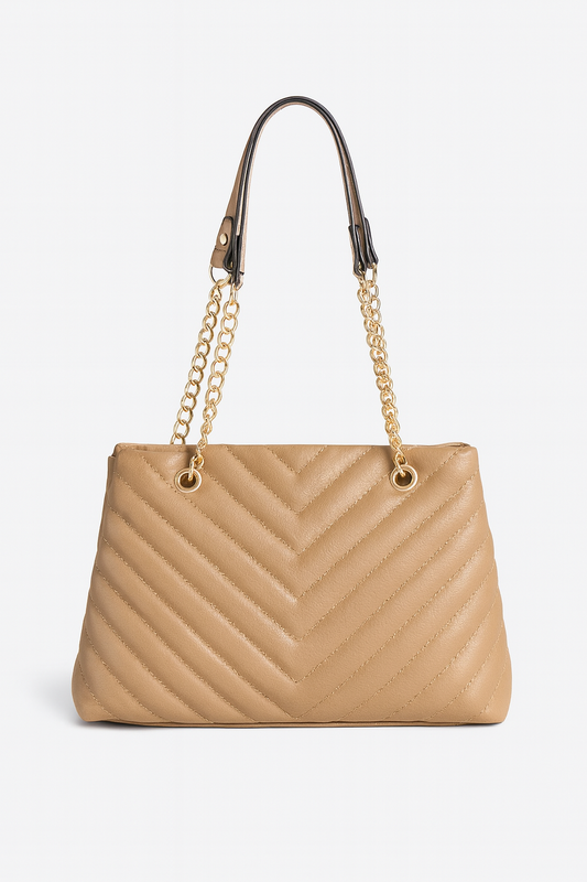 Quilted Tote with Wallet in Tan