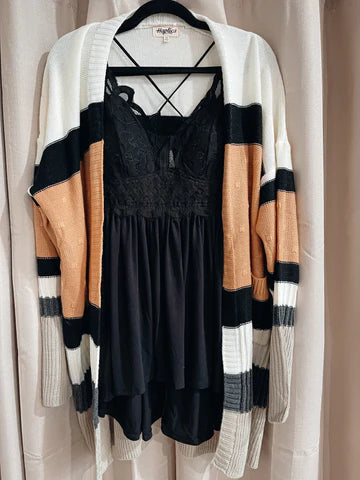 Curvy Multi Color Block Sweater Cardigan