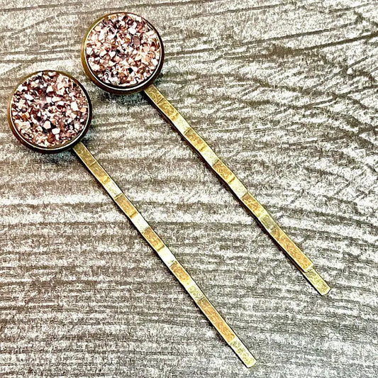 Rose Gold Druzy Agate Bobby Pins