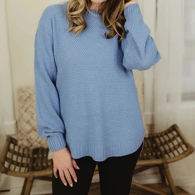 HI-LOW LONG SLEEVE ROUND NECK SWEATER