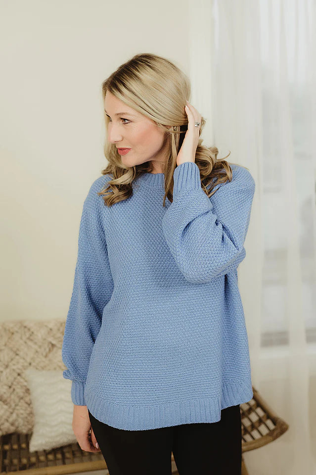 HI-LOW LONG SLEEVE ROUND NECK SWEATER