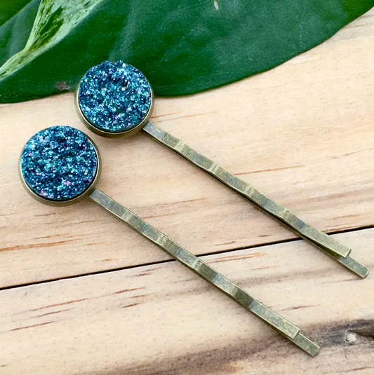 Teal Glitter Druzy Bobby Pins (Luxe Luster Collection)