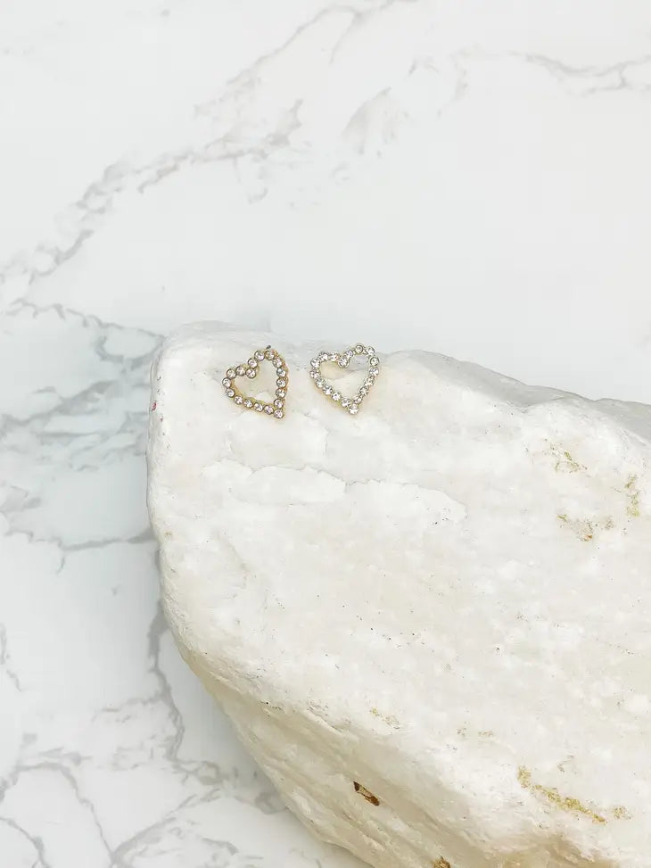 Cubic Zirconia Pave Open Heart Stud Earrings