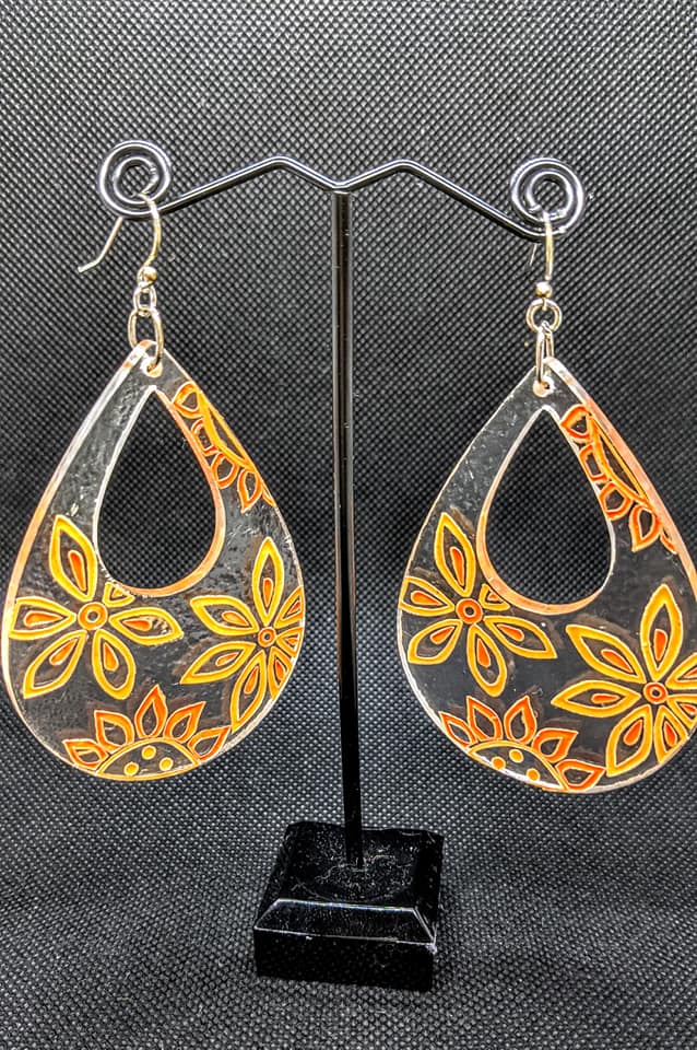 Floral Etched Acrylic Earrings