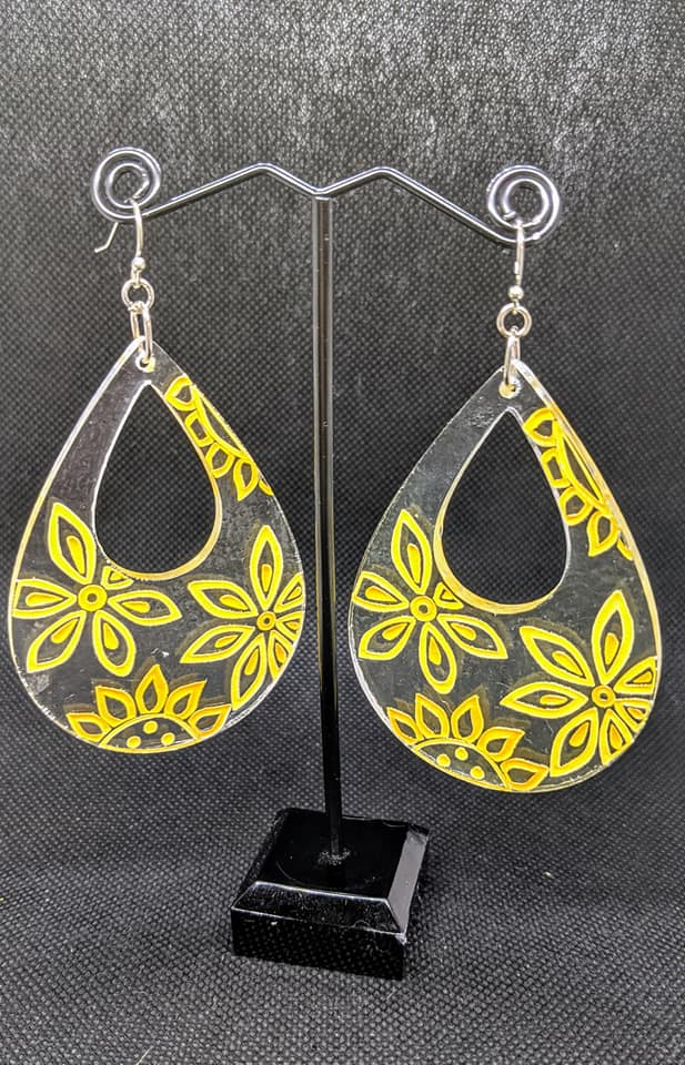 Floral Etched Acrylic Earrings