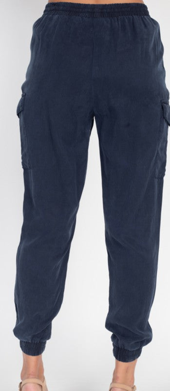 Navy Tencel Cargo Joggers