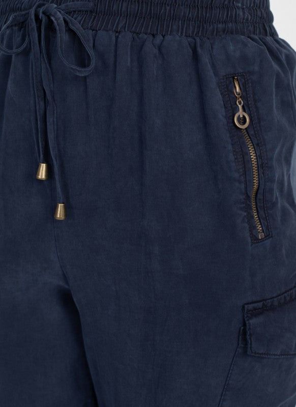 Navy Tencel Cargo Joggers