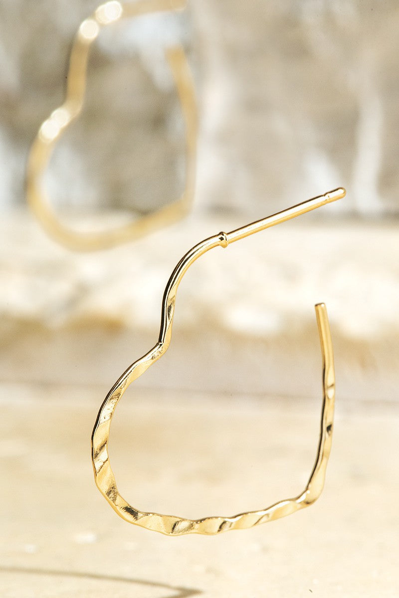 Brass Hammered Heart Hoop Earrings