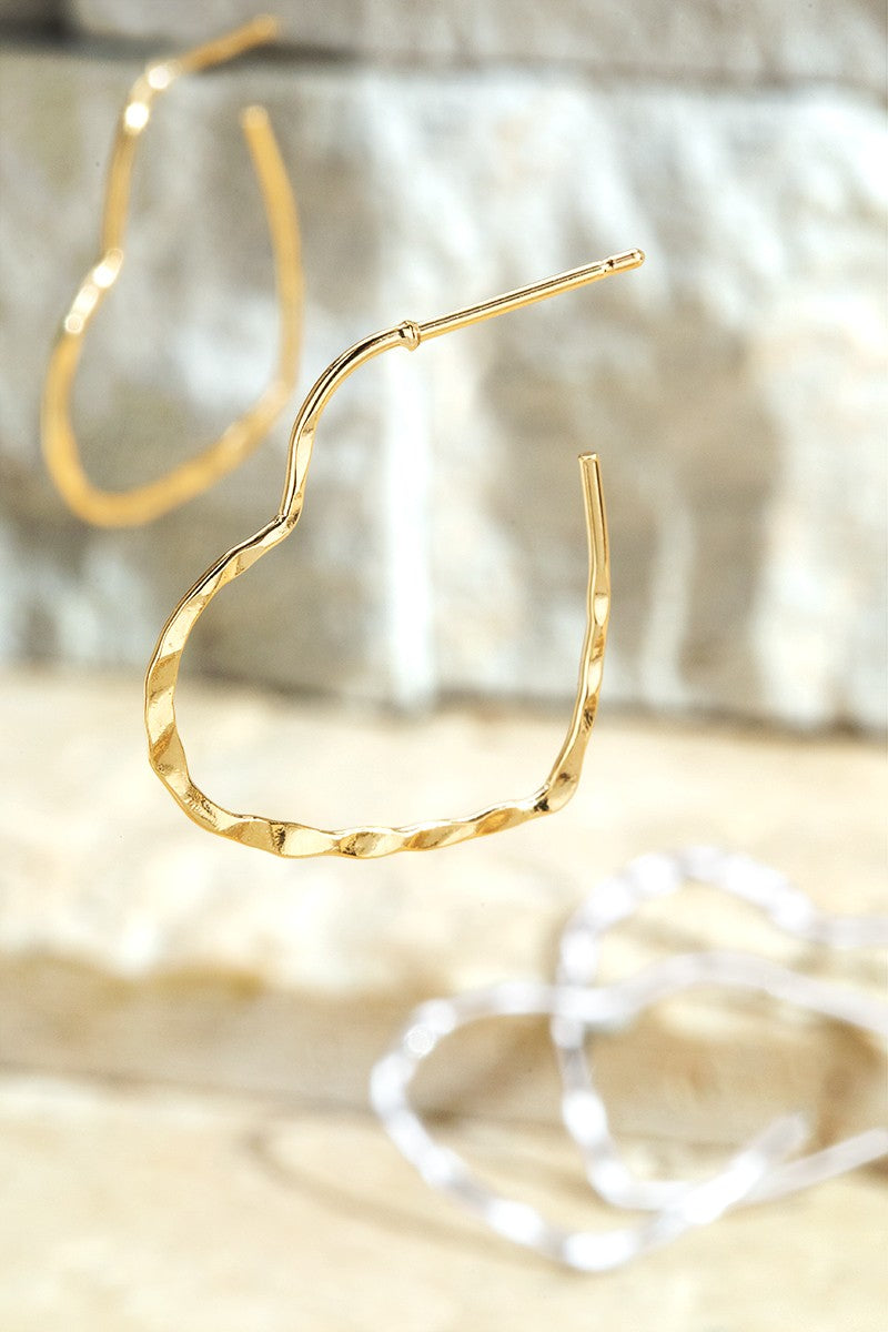 Brass Hammered Heart Hoop Earrings