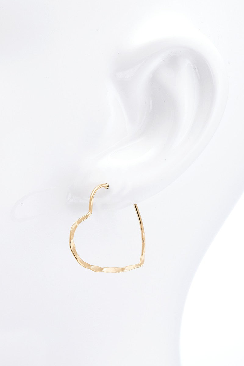 Brass Hammered Heart Hoop Earrings