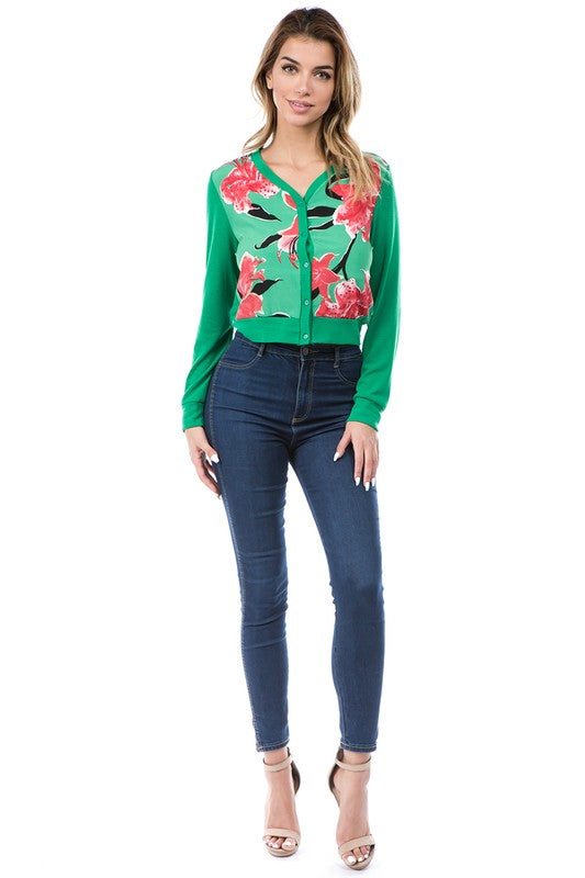 Petite Green Floral Cardigan