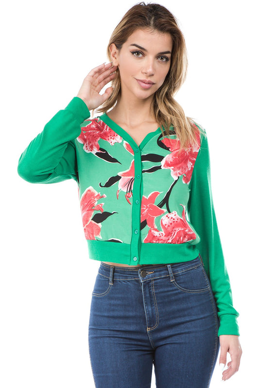 Petite Green Floral Cardigan