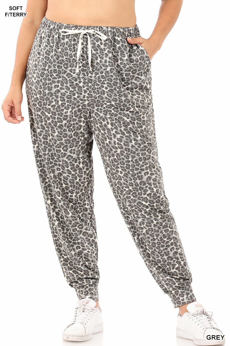 Curvy French Terry Gray Leopard print Joggers