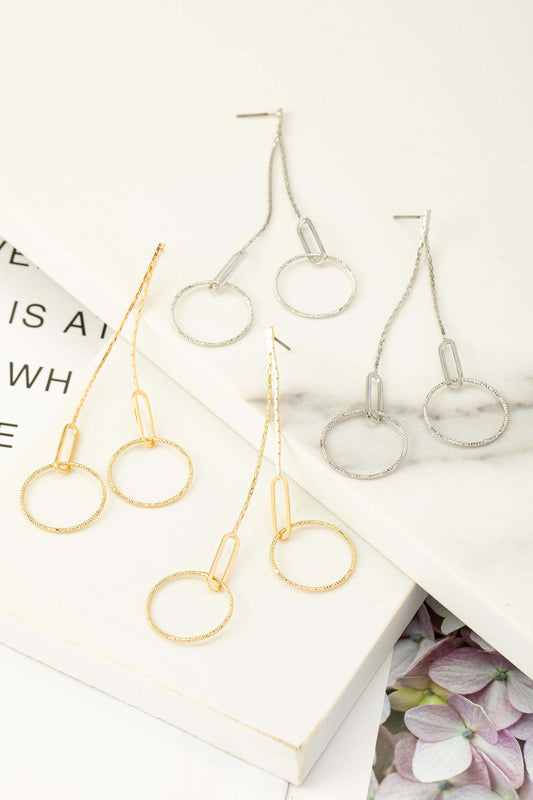 BRASS CHAIN DROP EARRINGS WITH DANGLING HOOPS