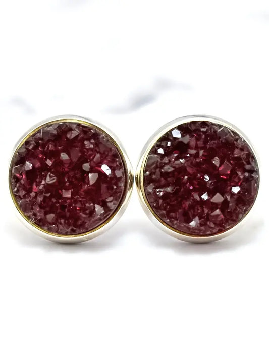 Maroon Quartz Druzy Stud Earrings