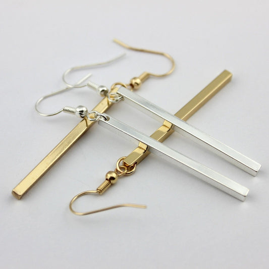 Long Bar Hanging Metal Earrings