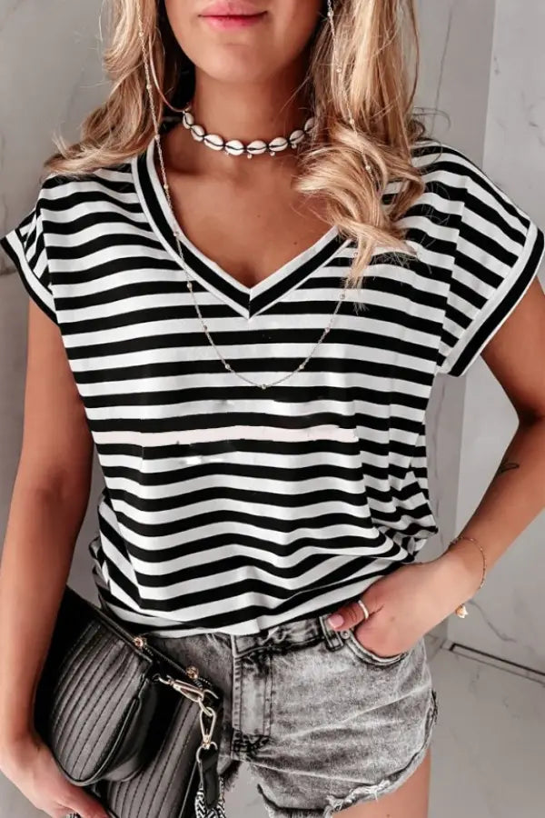 Black & White Classic Stripe Short Sleeve Top