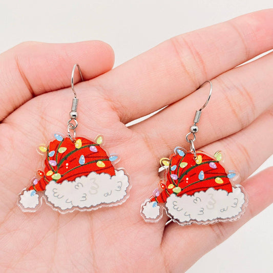 Acrylic Christmas Hat Dangle Earrings