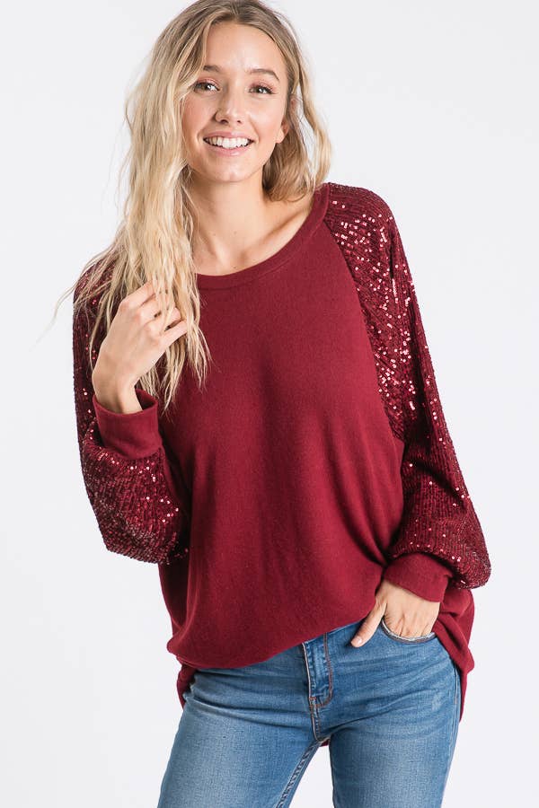 Sequin Balloon Sleeve Top