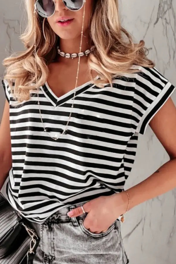 Black & White Classic Stripe Short Sleeve Top