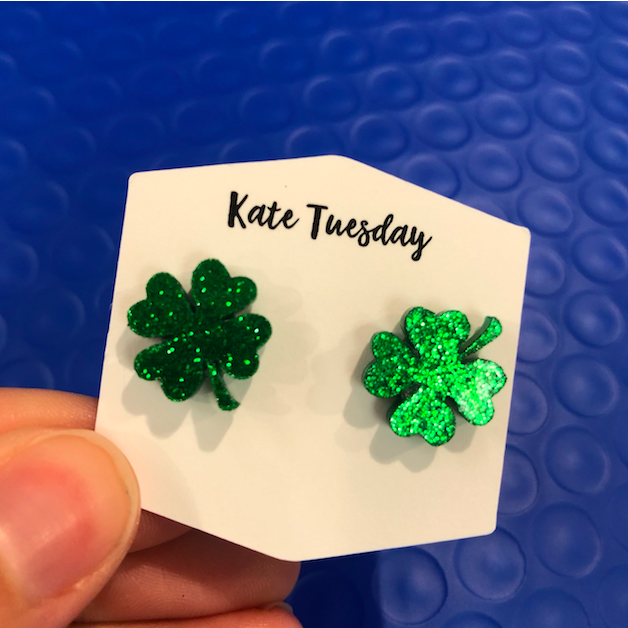 Glitter Acrylic St. Patties Day Clover Earrings